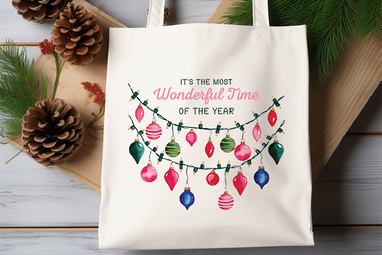 Most Wonderful Time of the Year - Pink Christmas Sublimation Tote Bag Mockup Image.jpg