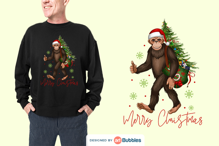 Bigfoot Merry Christmas Sweater Sublimation Design