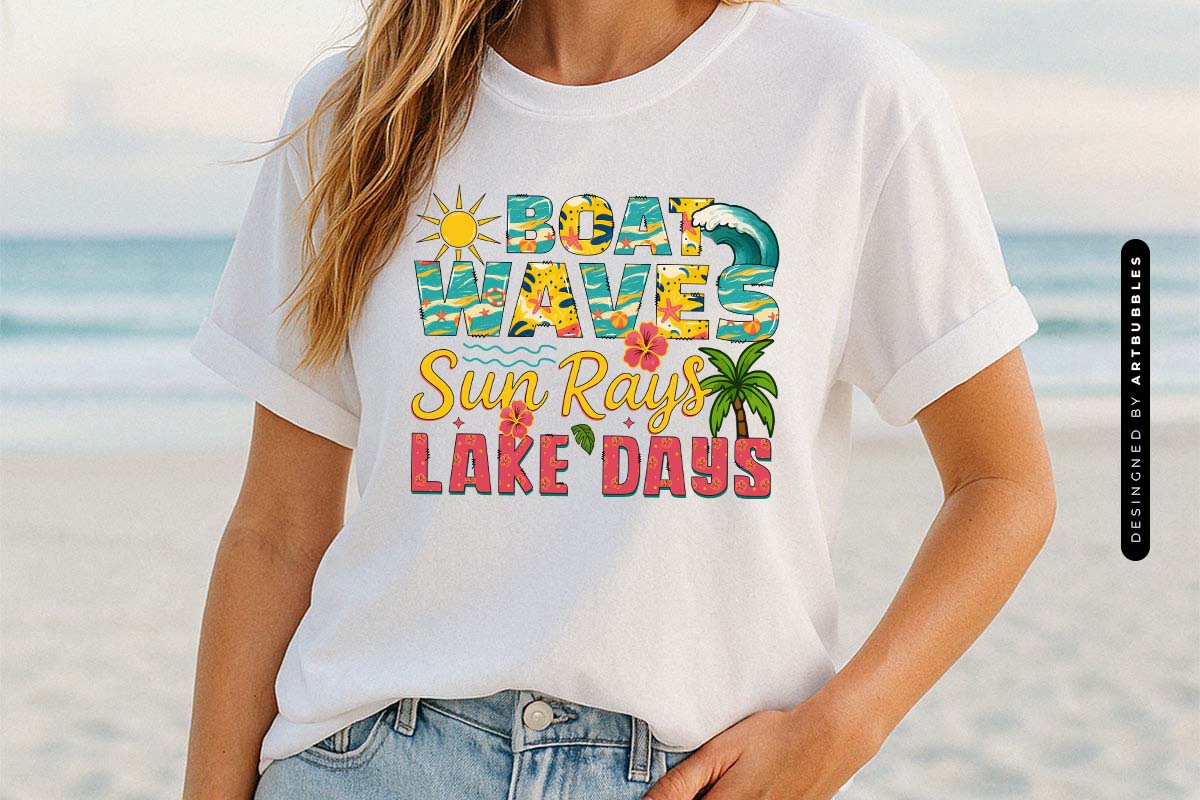 Boat Waves Sun Rays Lake Days - Summer Sublimation T-Shirt Mockup Image.jpg