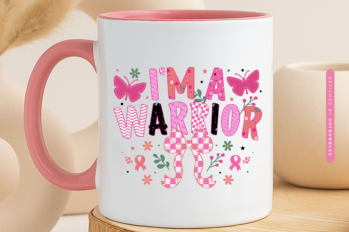 I'm a Warrior - Coquette Breast Cancer Sublimation Mug Mockup Image.jpg