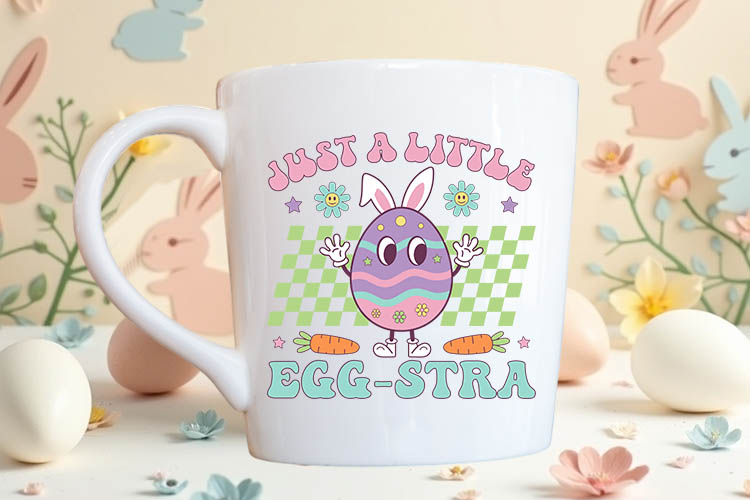 Just a Little Egg-stra - Retro Easter PNG Sublimation Mug Mockup Image.jpg