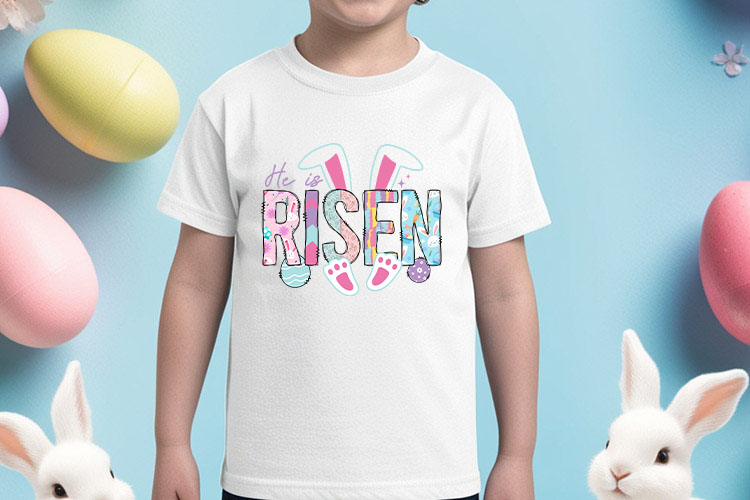 He is Risen - Easter Sublimation Design PNG Shirt Mockup Image.jpg