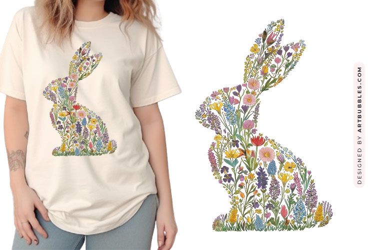Easter Floral Bunny Sublimation Clipart PNG