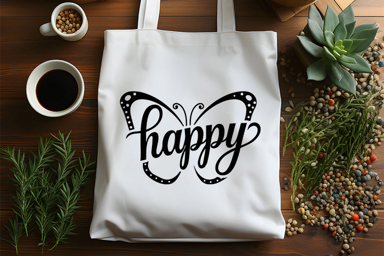 Happy - Handcrafted Butterfly SVG Design Tote Bag Mockup Image.jpg
