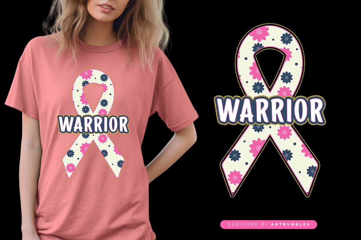 Warrior - Breast Cancer Floral Ribbon Sublimation Image.jpg