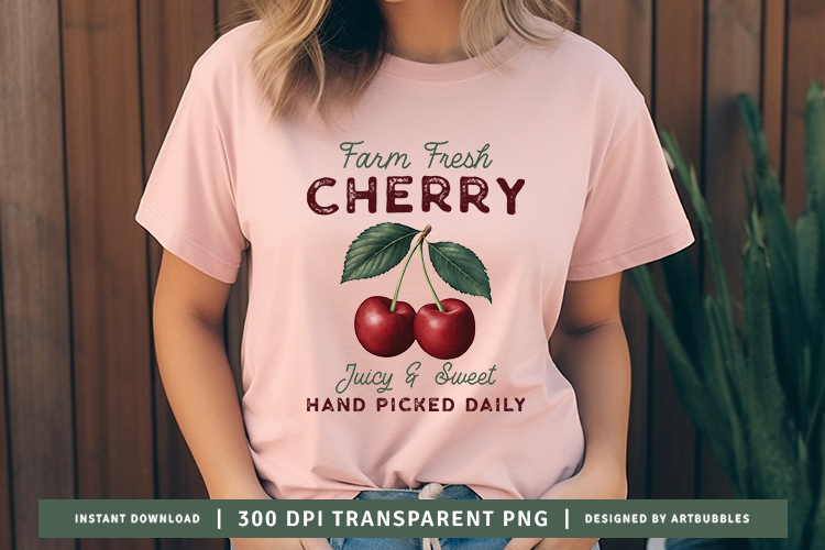 Farm Fresh Cherry - Vintage Fruit Sublimation T Shirt Mockup Image.jpg
