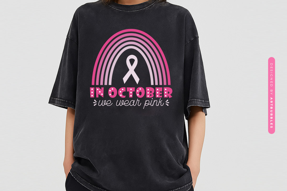 In October We Wear Pink - Breast Cancer Coquette Sublimation Tshirt Mockup Image.jpg