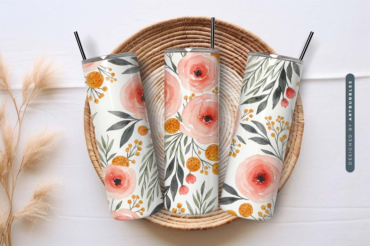 Boho Floral 20oz Tumbler Wrap PNG Sublimation Image 3.jpg