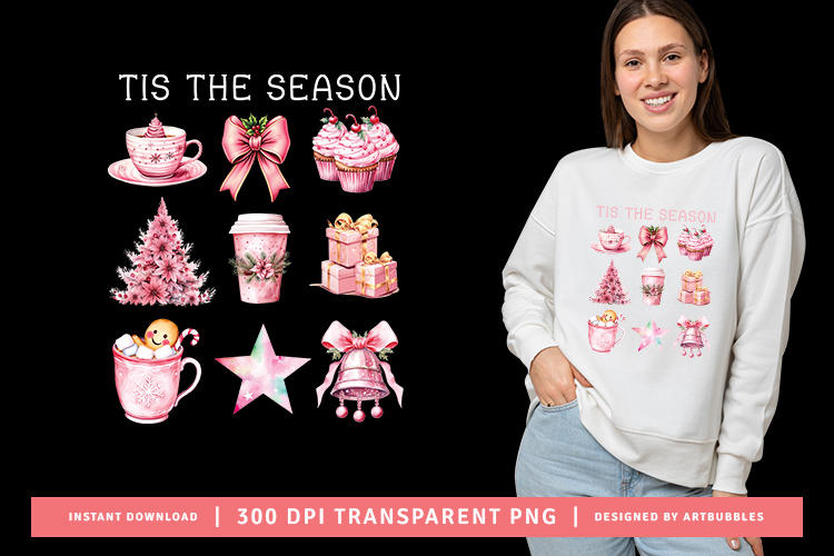 Tis the Season - Pink Christmas PNG Sublimation Image.jpg