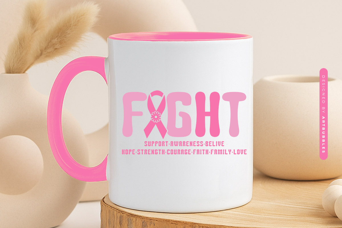 Retro Fight Breast Cancer Awareness SVG Vector Mug Mockup Image.jpg