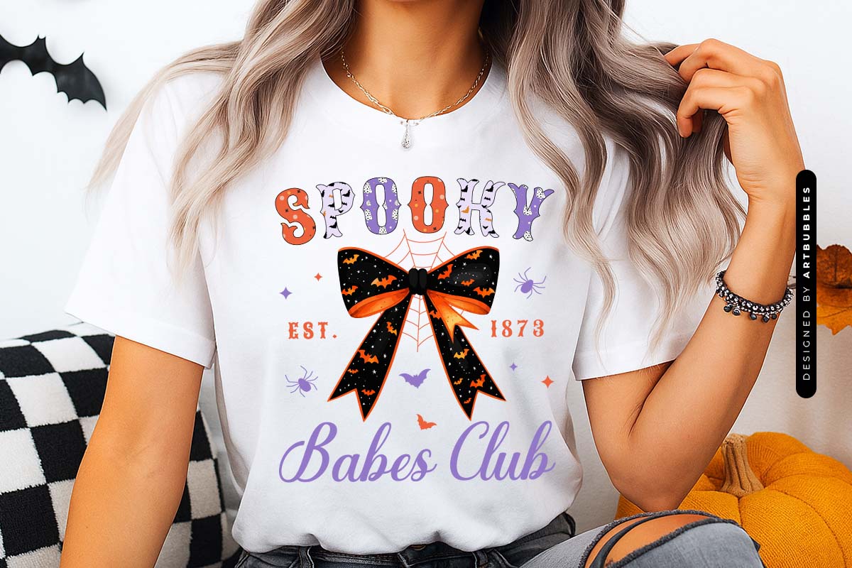 Spooky Babes Club - Coquette Halloween Sublimation Shirt Mockup Image.jpg