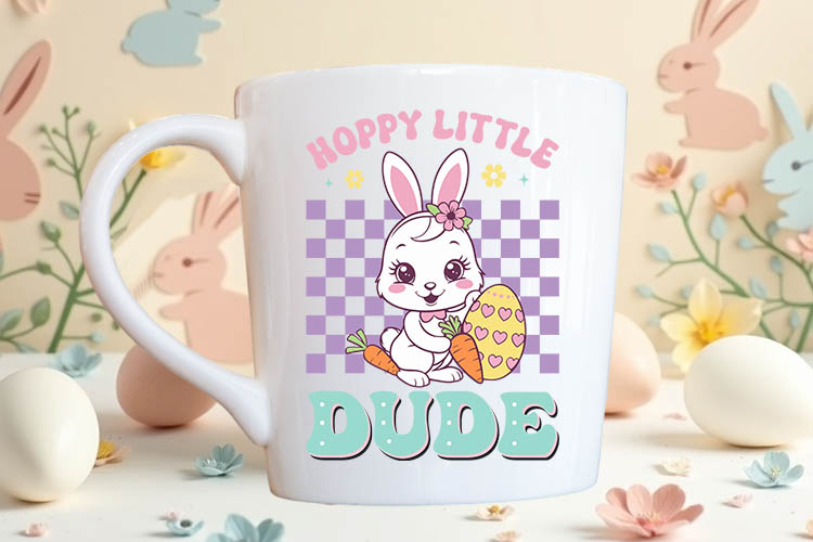 Hoppy Little Dude - Retro Easter Bunny Sublimation Mug Mockup image.jpg