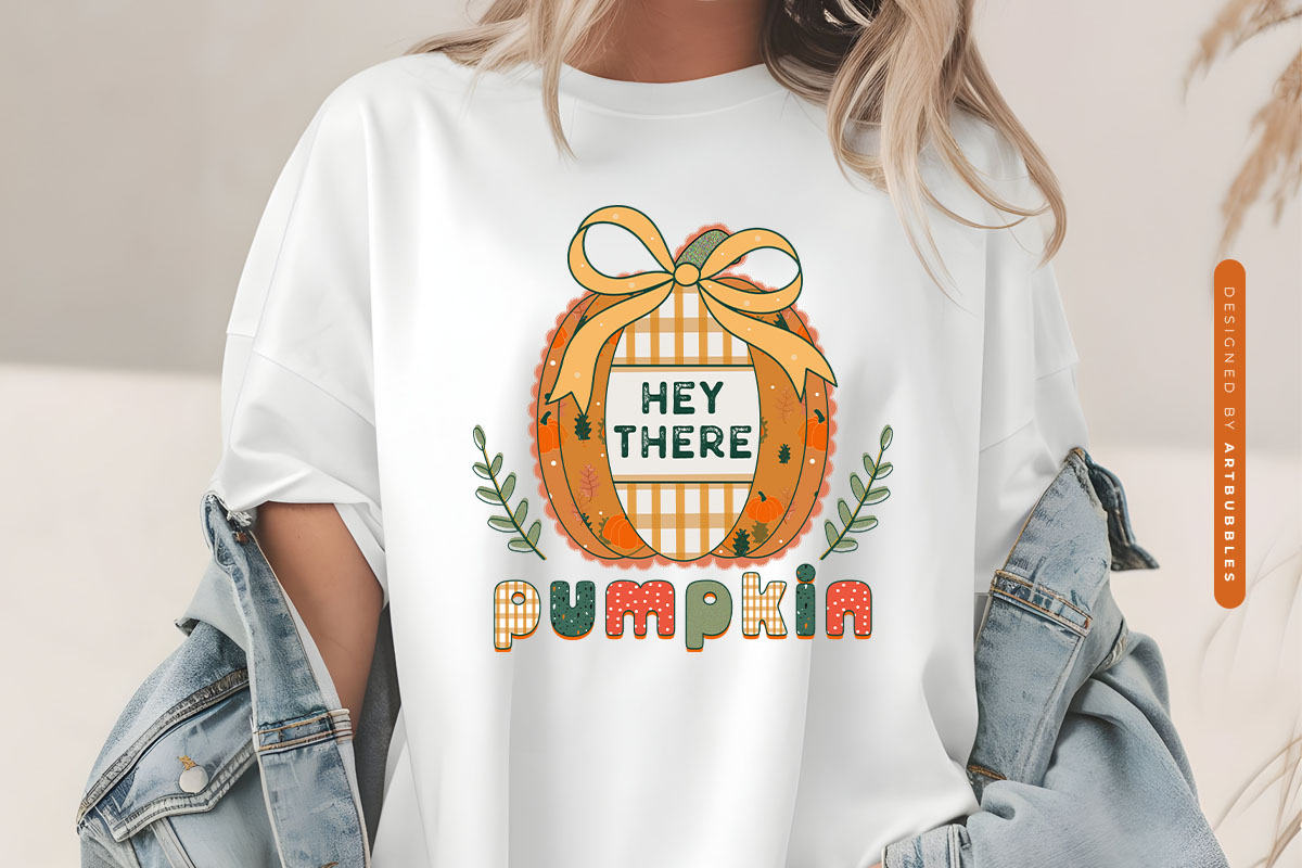 Hey There Pumpkin - Preppy Coquette Fall Sublimation Tshirt Mockup Image.jpg
