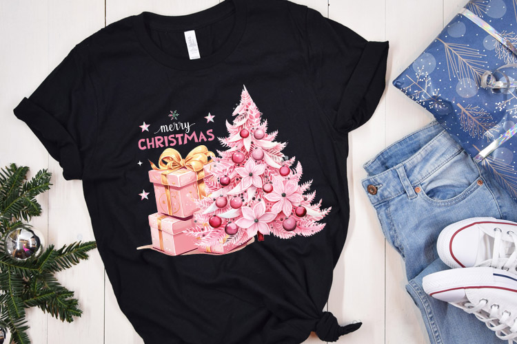 Pink Merry Christmas PNG Sublimation Design Shirt Mockup Image.jpg