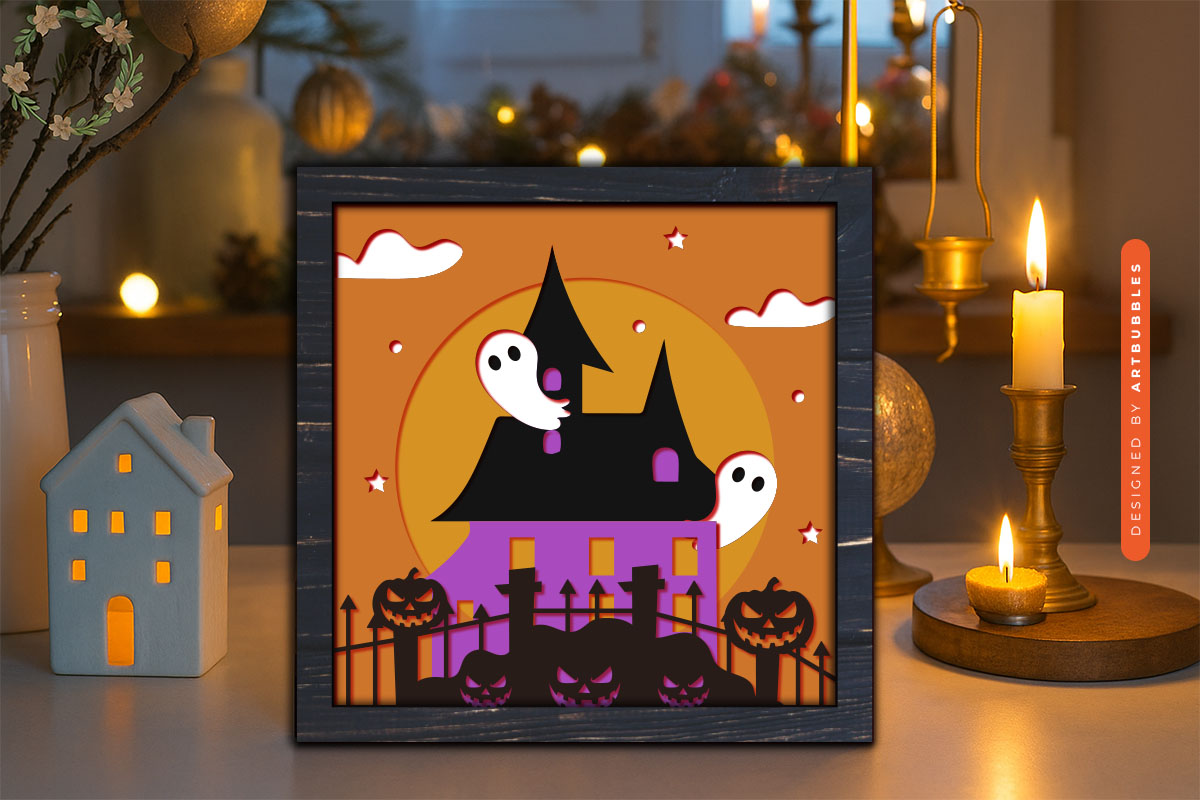 Spooky House Halloween Layered Shadow SVG File