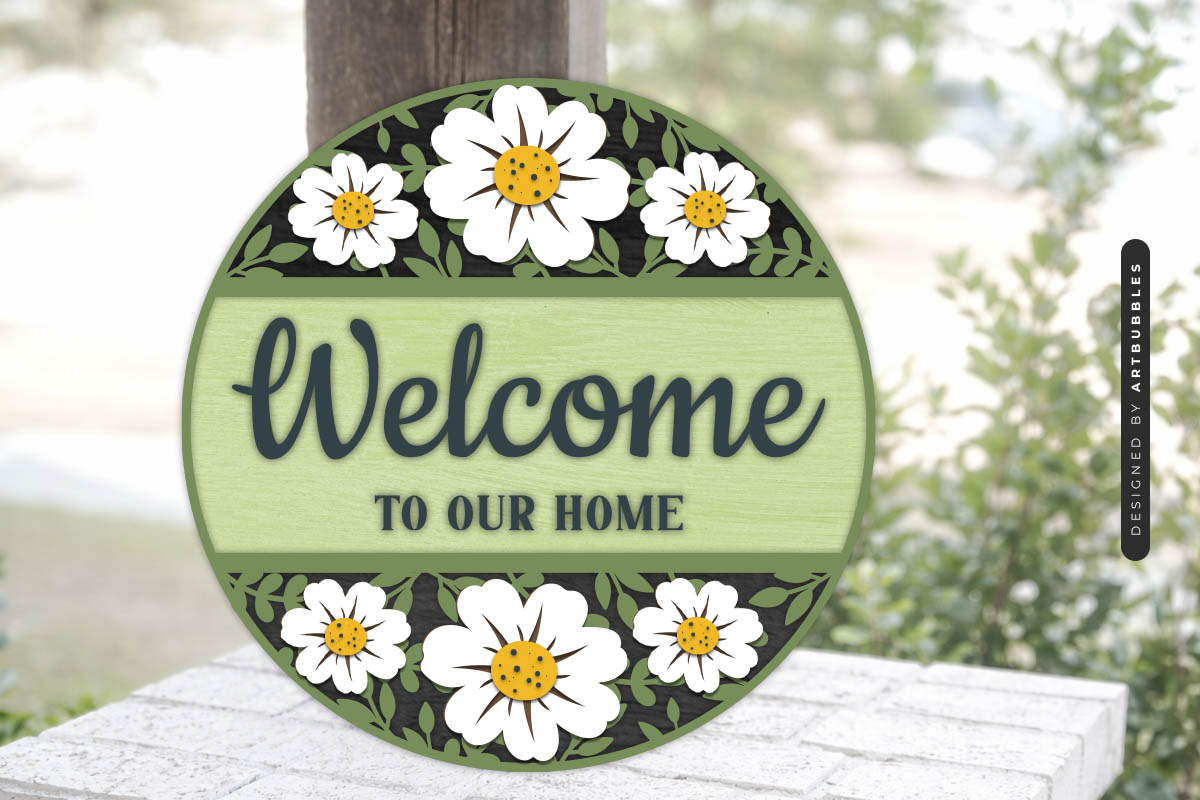 Welcome To Our Home Floral Door Hanger SVG Image.jpg