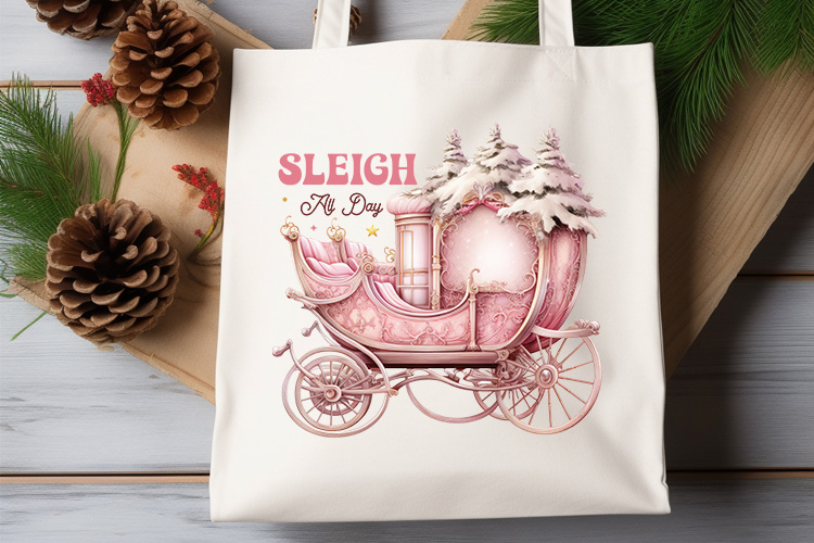 Sleigh All Day - Pink Christmas Sublimation PNG Tote Bag Mockup Image.jpg