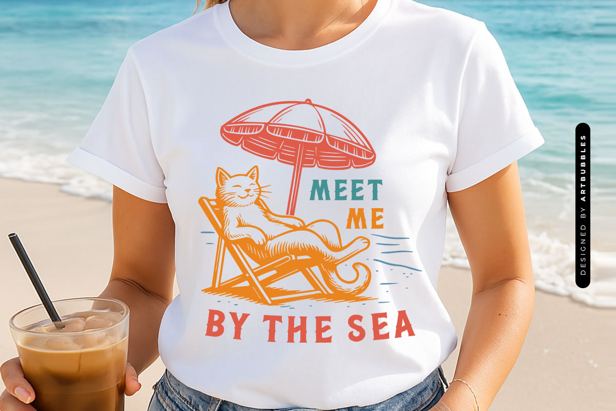 Meet Me By The Sea - Funny Summer Cat SVG Shirt Mockup Image.jpg