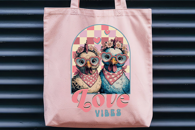 Loves Vibes - Vibrant Retro Valentines PNG Sublimation Tote Bag Mockup Image.jpg