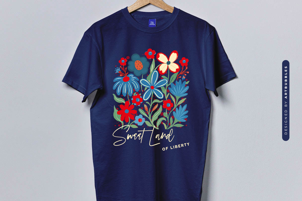 Sweet Land of Liberty - Floral 4th of July Sublimation T-shirt Mockup Image.jpg