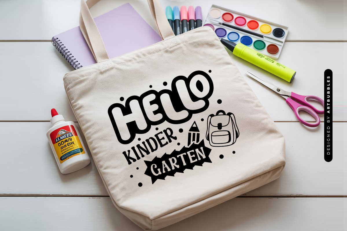 Hello Kindergarten - Retro Back to School SVG Tote Mockup Image.jpg