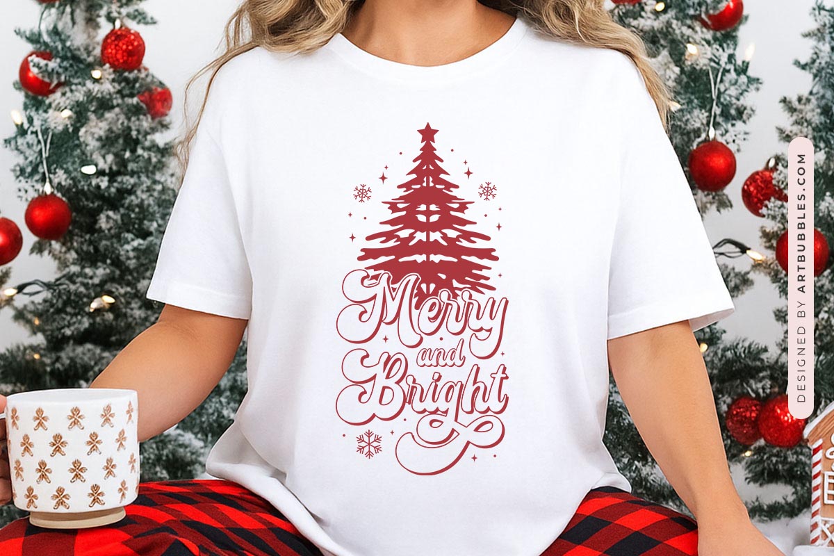 Merry and Bright - Vintage Christmas SVG Shirt Mockup image.jpg