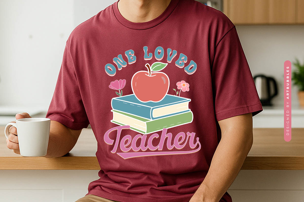 Retro One Loved Teacher Sublimation PNG Tshirt Mockup Image.jpg