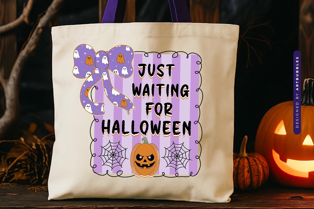 Coquette Just Waiting for Halloween Sublimation Tote bag Mockup Image.jpg