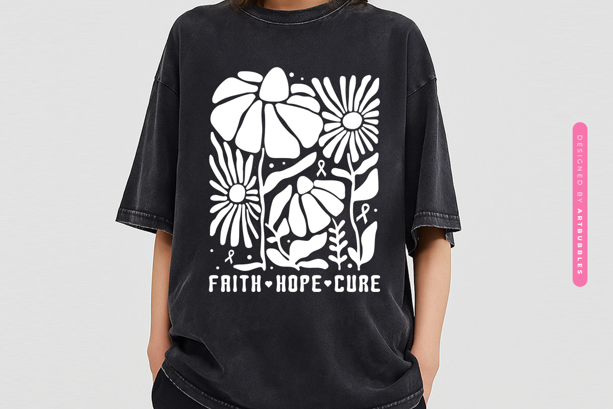 Faith Hope Cure - Retro Floral Breast Cancer SVG Tshirt Mockup Image.jpg