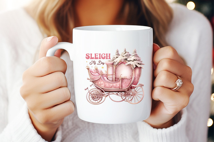Sleigh All Day - Pink Christmas Sublimation PNG Mug Mockup Image.jpg