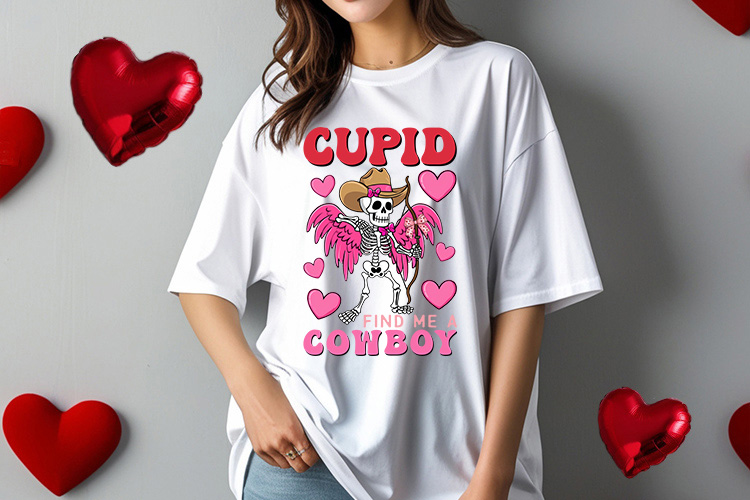 Coquette Valentine Sublimation Png - Cupid Find Me A Cowboy Tshirt Mockup Image.jpg