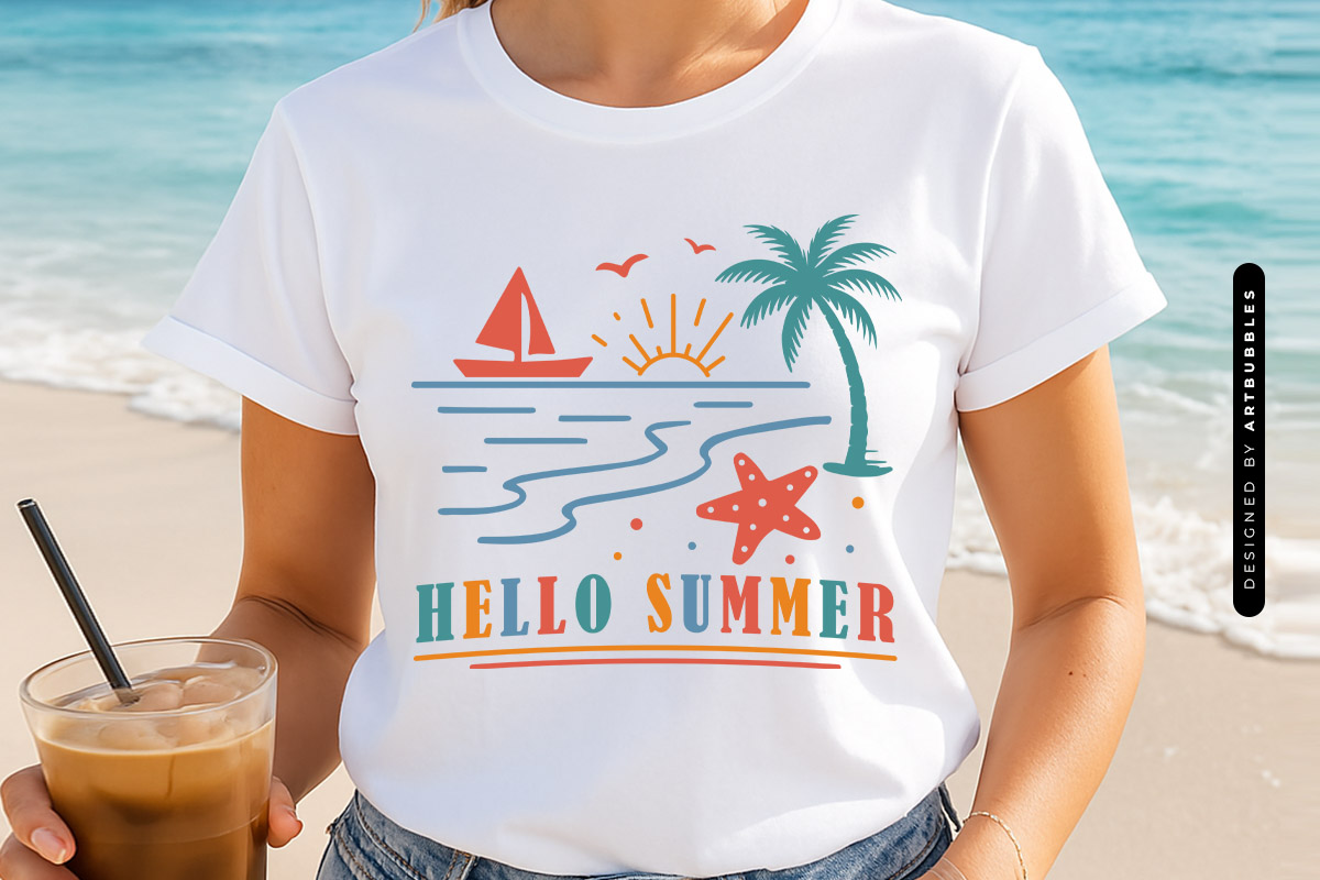 Hello Summer SVG for Cricut and Silhouette Shirt Mockup Image.jpg