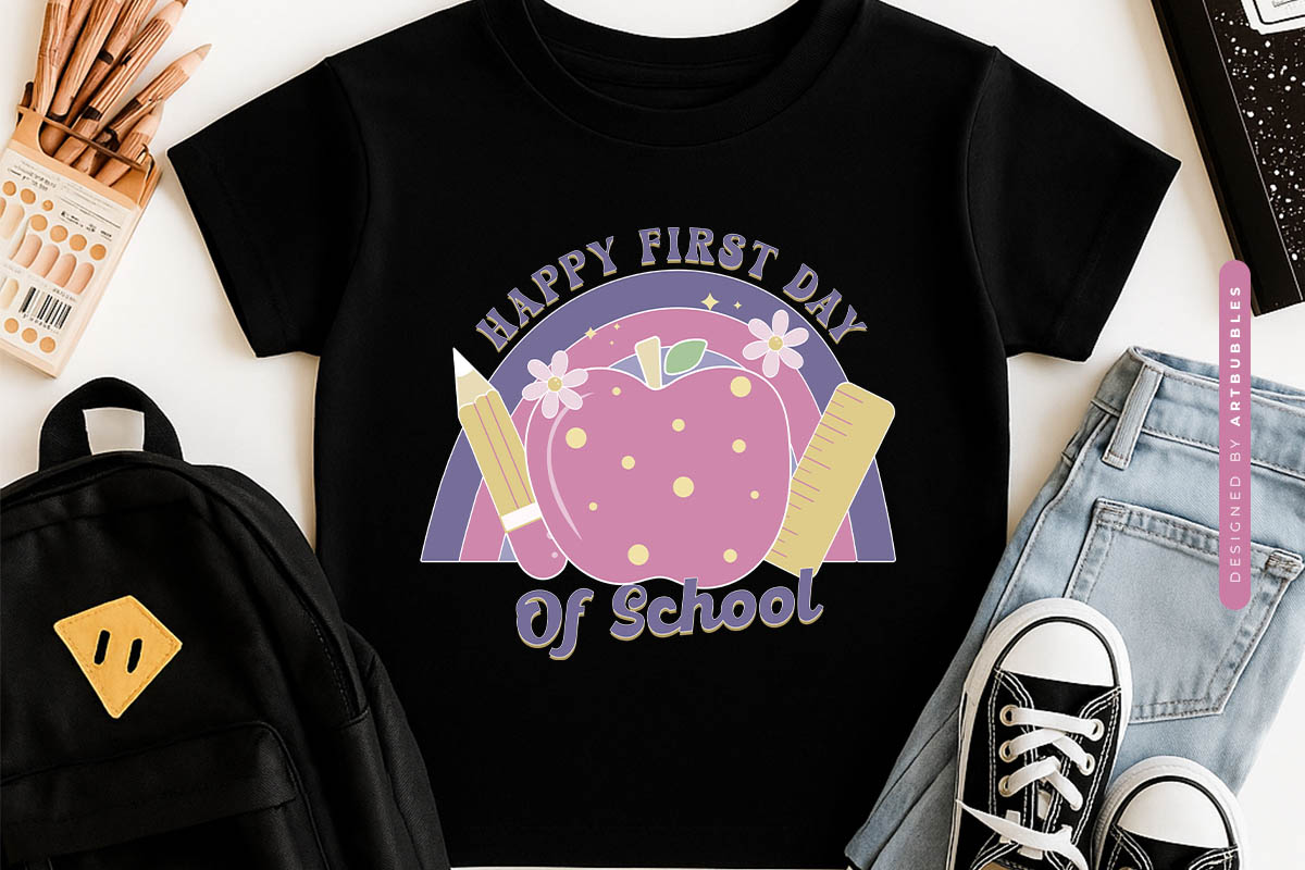Happy First Day of Back to School Sublimation Retro Tshirt Mockup Image.jpg
