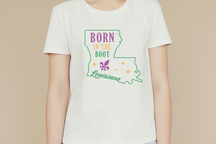Louisiana Born in the Boot - Mardi Gras SVG Shirt Mockup Image.jpg