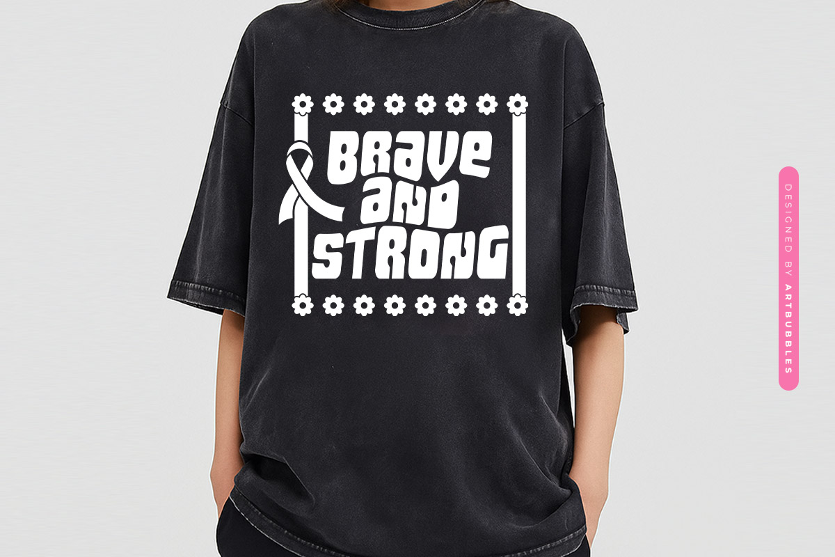 Brave and Strong - Floral Retro Breast Cancer SVG Tshirt Mockup Image.jpg