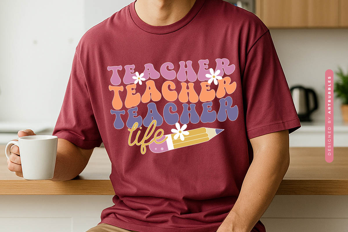 Teacher Life Retro Sublimation Design Tshirt Mockup Image.jpg