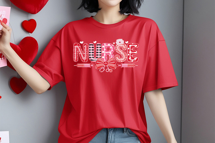Coquette Nurse Valentine's Day Sublimation Shirt Mockup Image.jpg