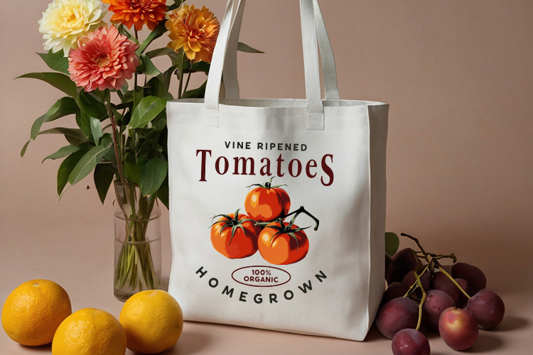Vine Ripened Tomatoes - Vintage Fruit Sublimation PNG Tote Bag Mockup Image.jpg