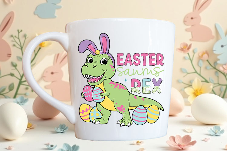 Easter Saurus Rex Sublimation PNG Mug Mockup Image.jpg