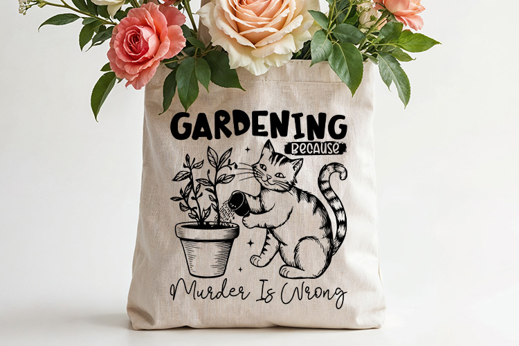 Gardening Because Murder is Wrong - Funny Cat SVG tote bag Mockup Image.jpg