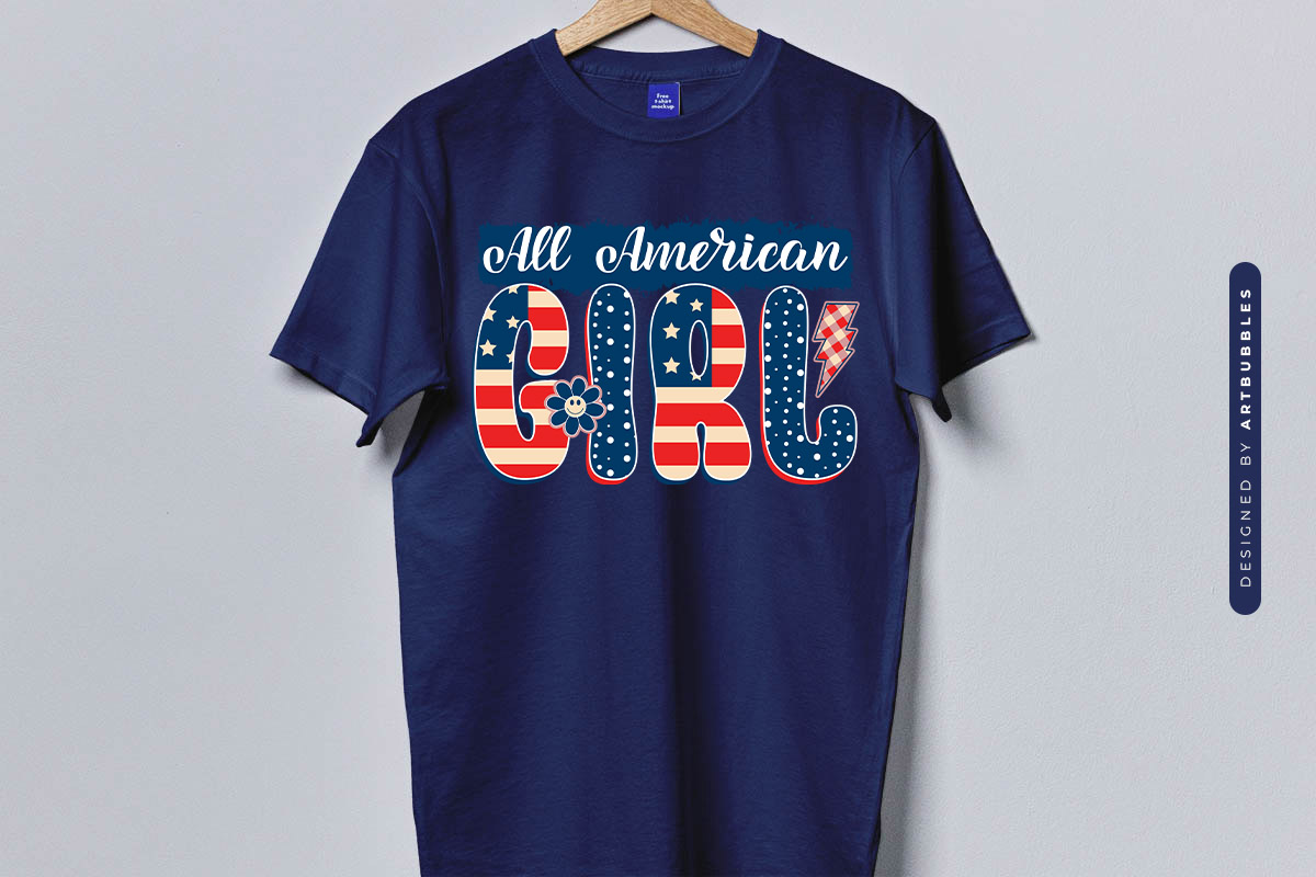 All American Girl - 4th of July PNG Sublimation T-shirt Mockup Image.jpg
