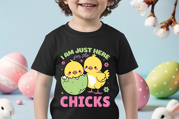 I Am Just Here for the Chicks - Sublimation Easter Print tshirt Mockup Image.jpg