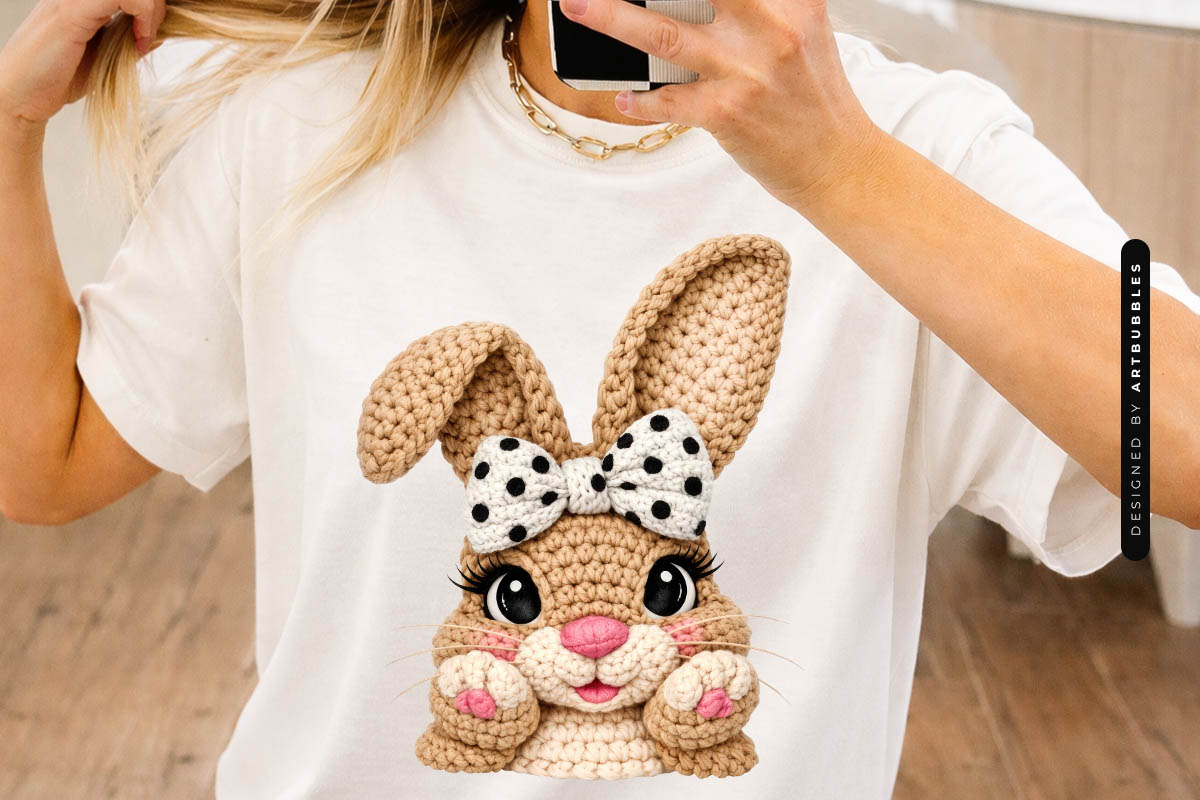 Faux Embroidery Bunny Easter PNG Sublimation