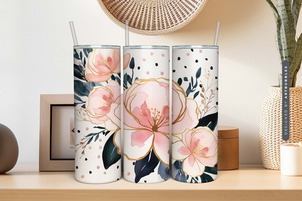 Boho Blue Flower 20oz Tumbler Wrap Sublimation Image 2.jpg