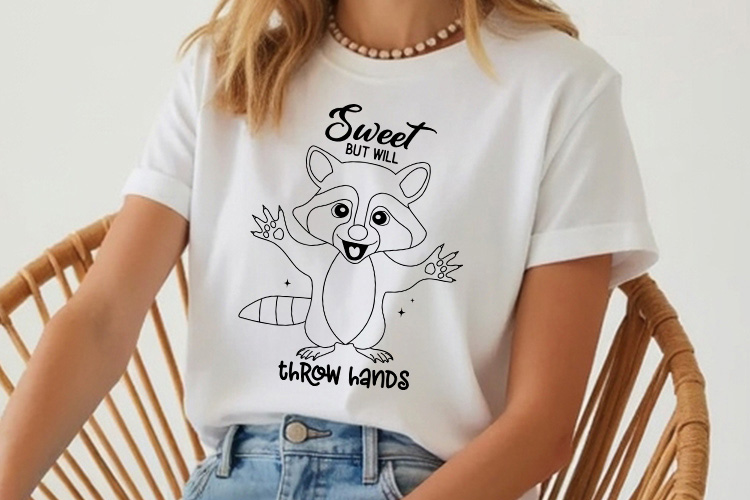 Sweet But Will Throw Hands - Sarcastic Raccoon SVG Shirt Mockup Image.jpg