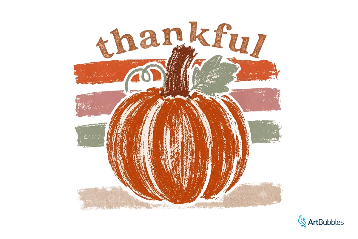 Thankful Striped Fall Pumpkin PNG Sublimation