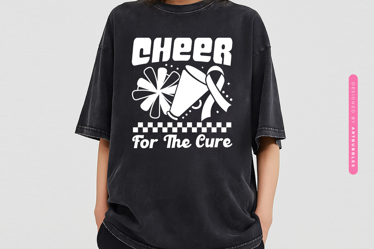 Cheer for the Cure - Retro Breast Cancer Quote SVG Tshirt Mockup Image.jpg