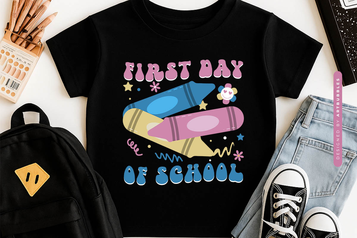 First Day of School - Back to School Retro PNG Tshirt Mockup Image.jpg