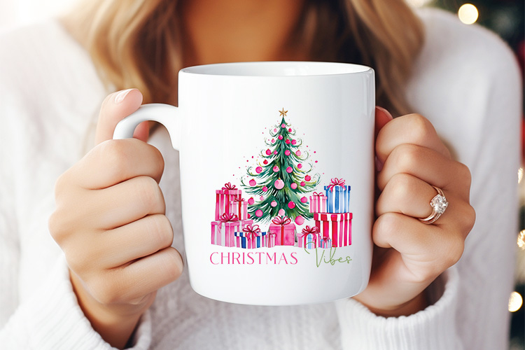 Pink Christmas Vibes Sublimation Design Mug Mockup Image.jpg