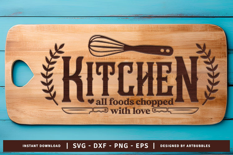 Kitchen All Foods Chopped with love Cutting Board SVG
